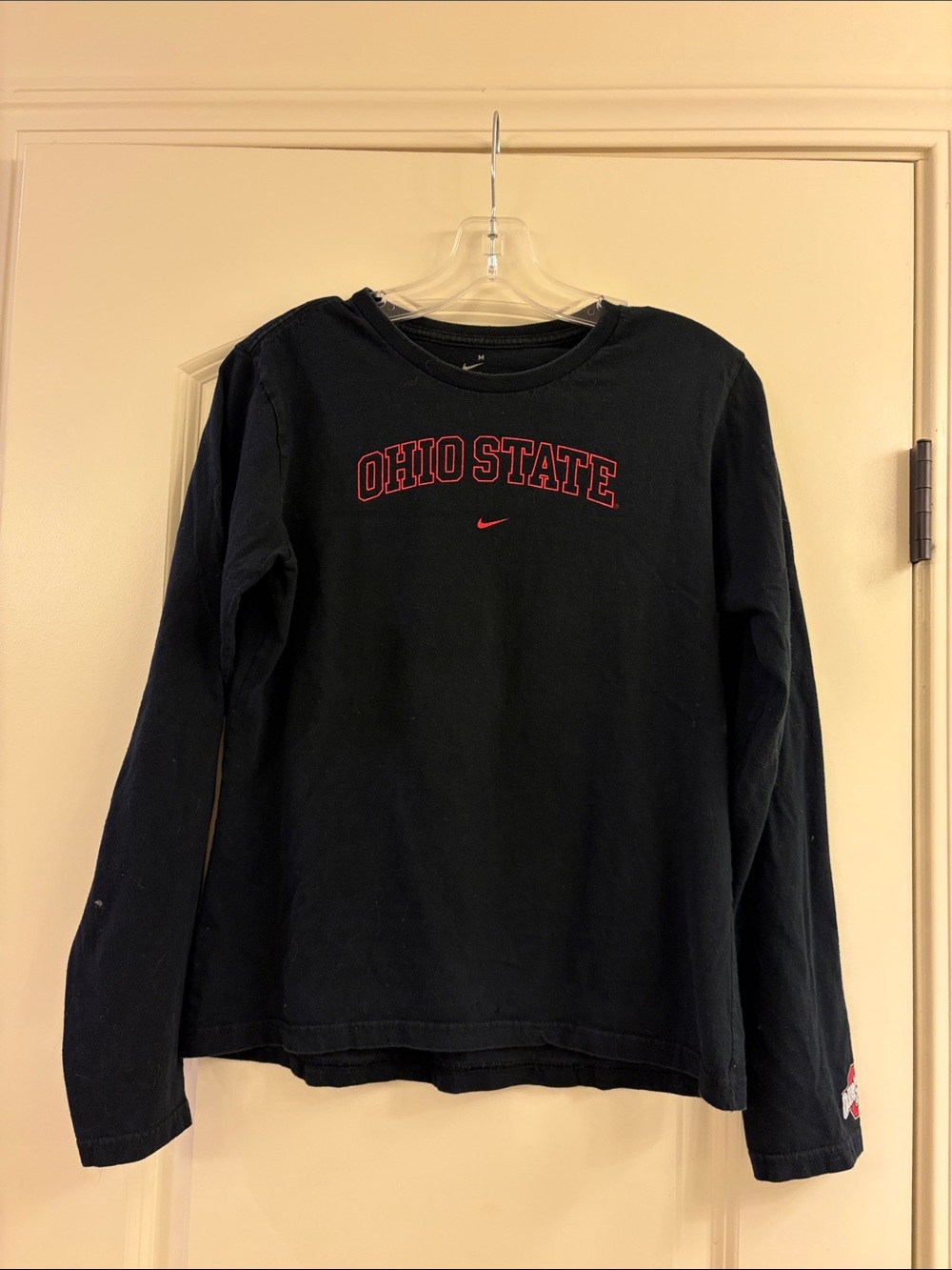 Nike Women’s Black Long-Sleeve Ohio State Tee with Red Logo